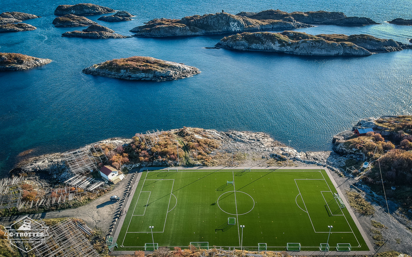 The soccer field in Henningsvær has a unique location. 