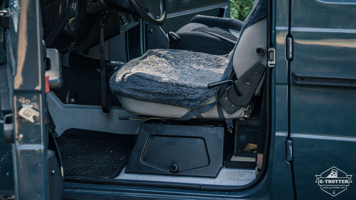 The truck seat on the driver's side with reconditioned console.