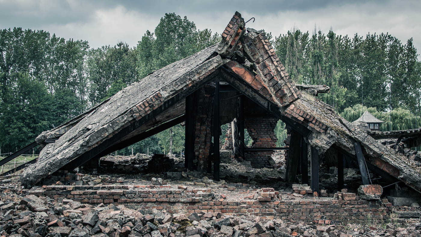 One of the gas chambers blown up by the Nazis themselves. A coward attempt to disguise the atrocities that took place.