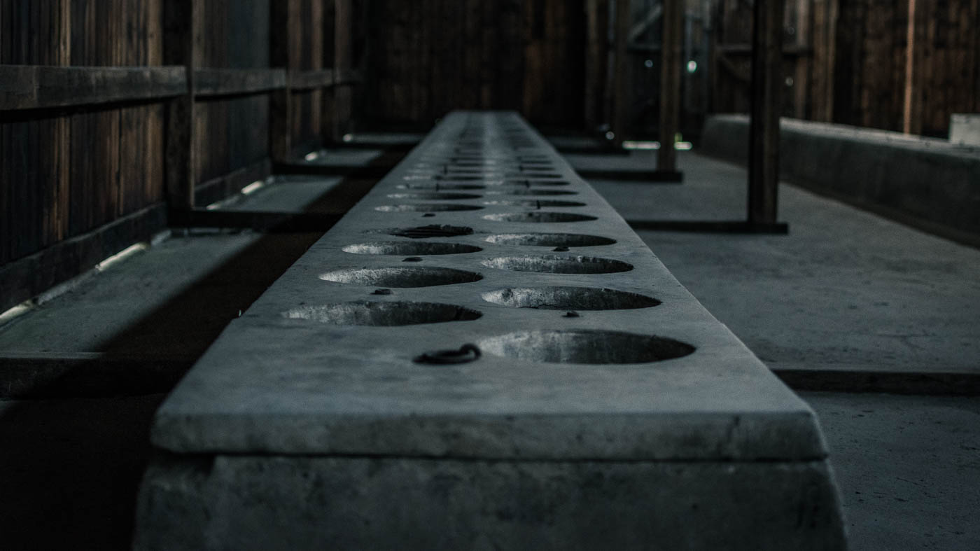 Inside a barrack at Auschwitz II-Birkenau.