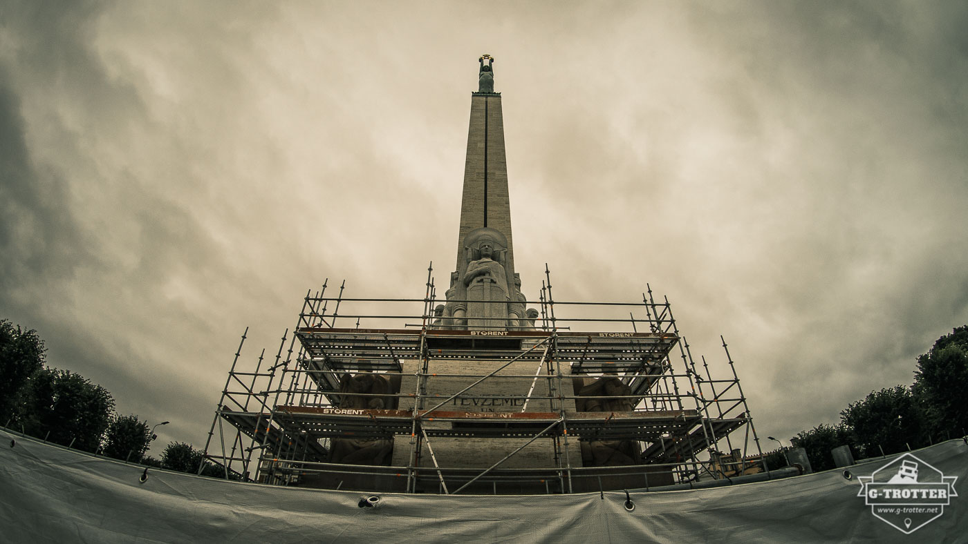 The Freedom Monument in Riga is under renovation.