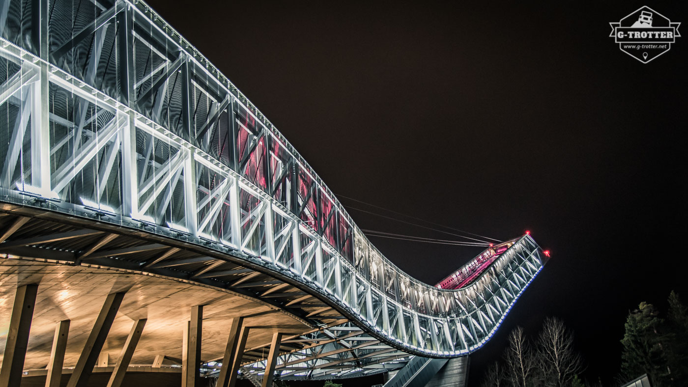 The ski jump Holmenkollen outside Oslo at night.