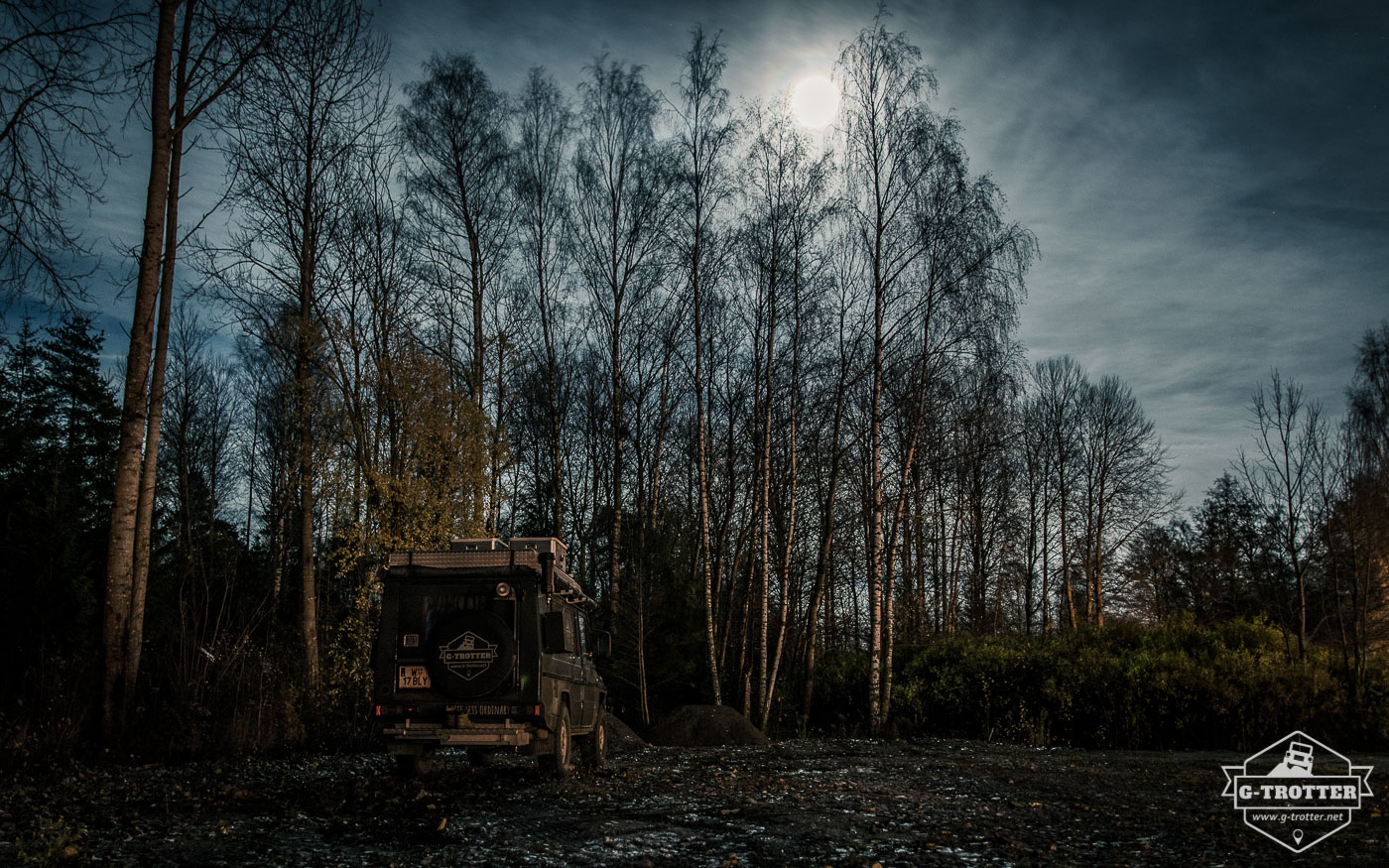 Unsere erste Nacht in Schweden bei Vollmond. 