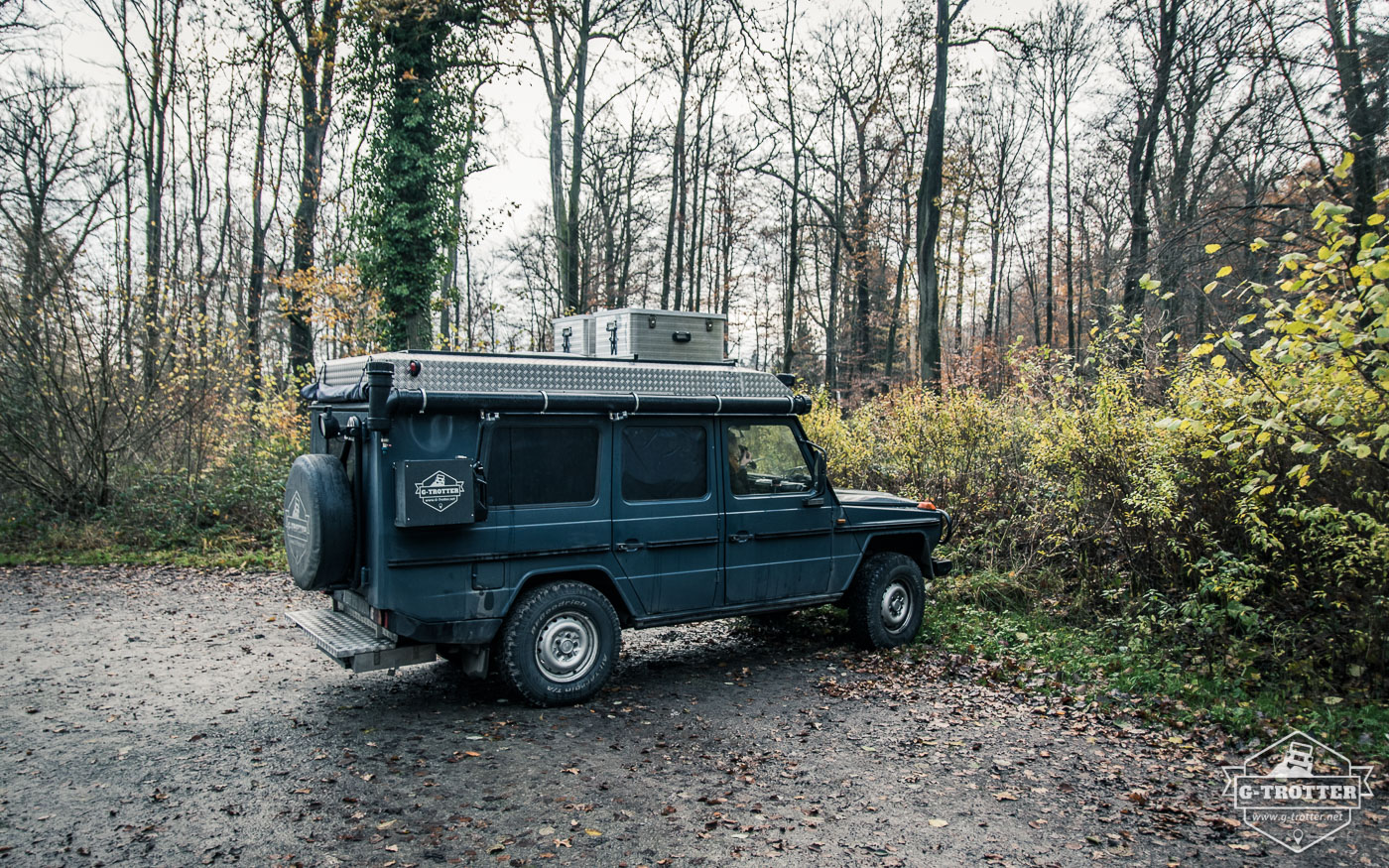 One of our camp spots in Germany - the parking lot of a hiking trail.